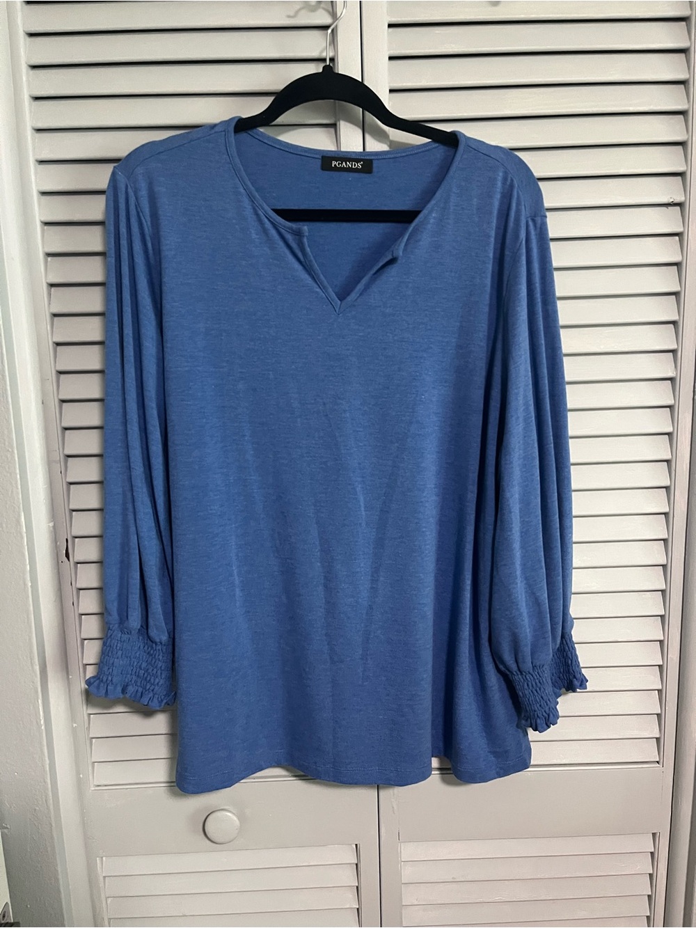 Blue Long-Sleeve V-Notch Top